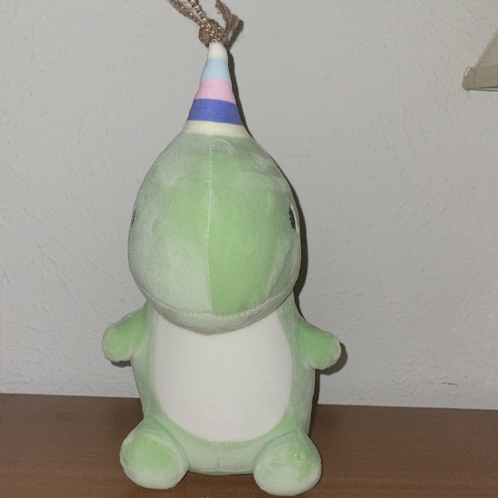 Green Dinosaur Plush with Party Hat